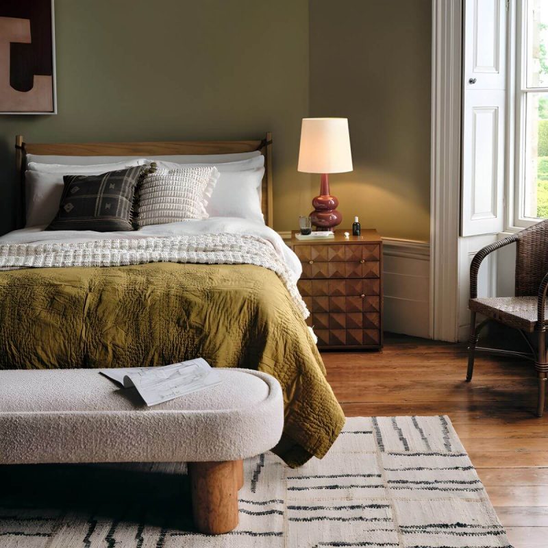 "Scandinavian Wool Pouf in Solid Wood indoor Wool Upholstered - 2 Piece Set 55"L x 20"W x 17"H"