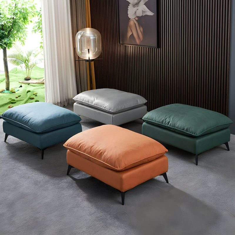 "Modern Upholstered Accent Stool with Wooden Legs - Medium Height (17" - 19") - 1 Piece Khaki"
