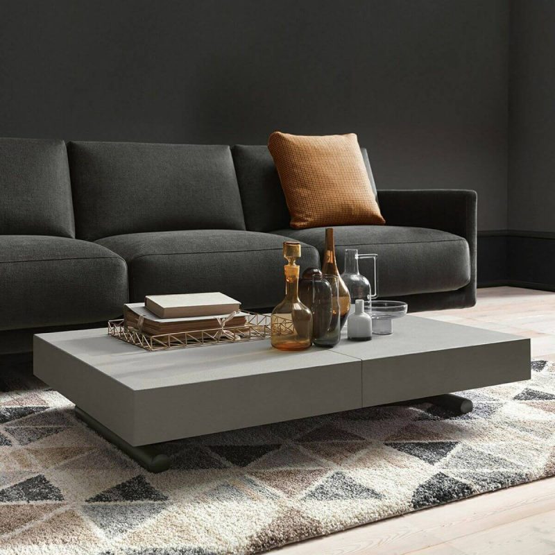 "Lumber Square Lift Top Accent Table with Crossed Base in a Modern Style, Grey"