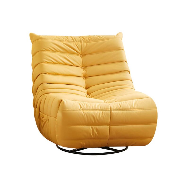 "Bonded Leather Recliner Chair Solid Color Metal Indoor Storage Reclining - Yellow Power - Push Button"