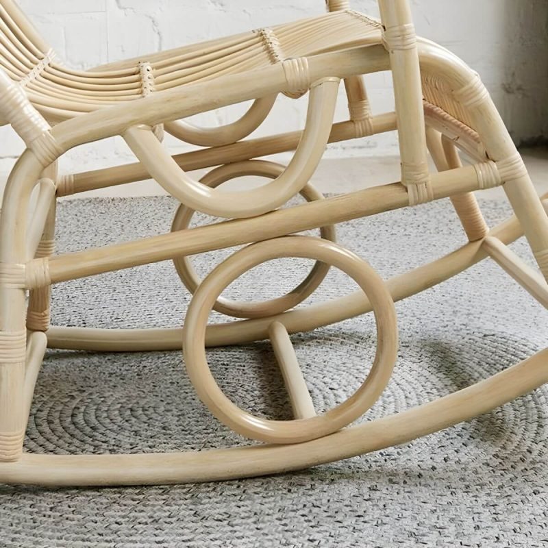 "Scandinavian Rattan Rocking Chair with Track Arms and Spindle Back in Nature - Wood Color"