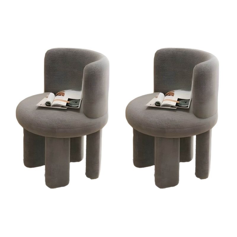 "Chic Modern Vanity Stool with Tall Upholstered Backrest and Suave Wood Base - Grey 2 Piece Set"