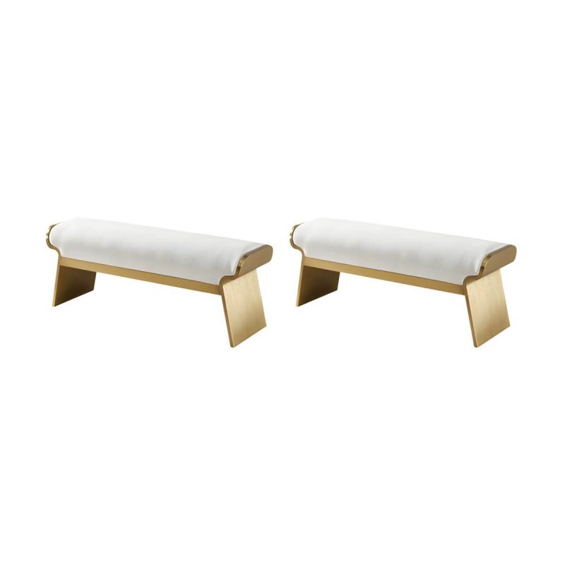 "Modern Beige Leather Rectangle Ottoman with Metal Frame for Stylish Comfort - 2 Piece Set 39.5"L x 14"W x 18"H"
