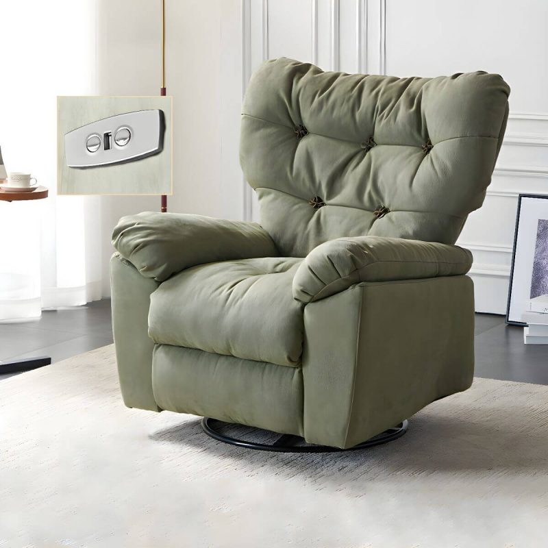 "Ergonomic Suede Modern Recliner with Tufted Back and Adjustable Lumbar Support - Power - Push Button Standard (No Motion) Dark Green"