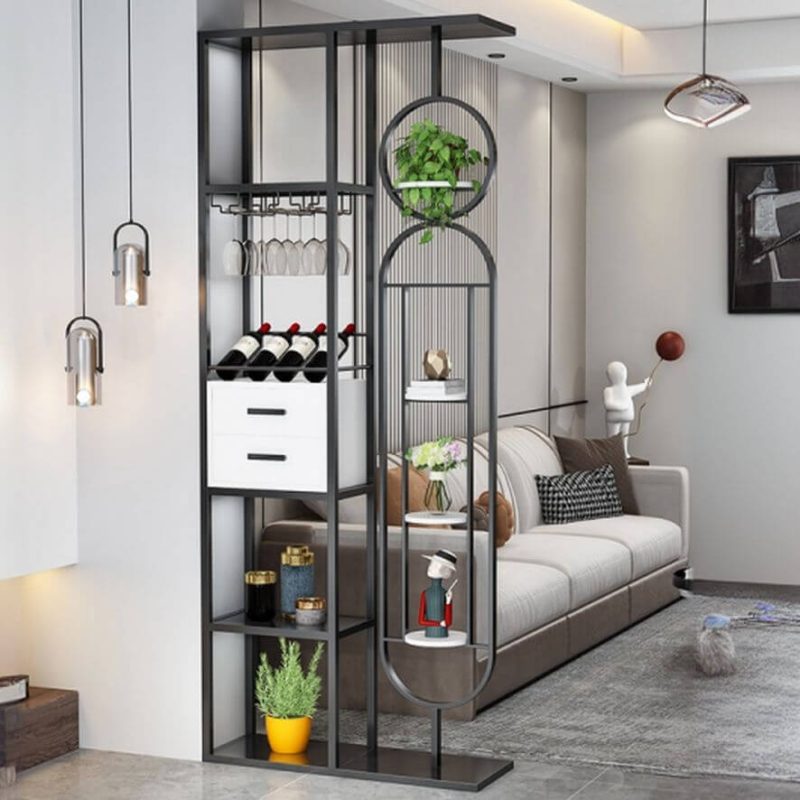 "Glamorous Alloy Aurous Office Divider Walls with Transparent Single Panel and Shelf, 1 Panel, 33"L x 12"W x 87"H"