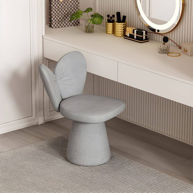 "Modern High-Back Upholstered Vanity Stool with Wood frame and Swivel Feature - Brown 1 Piece"
