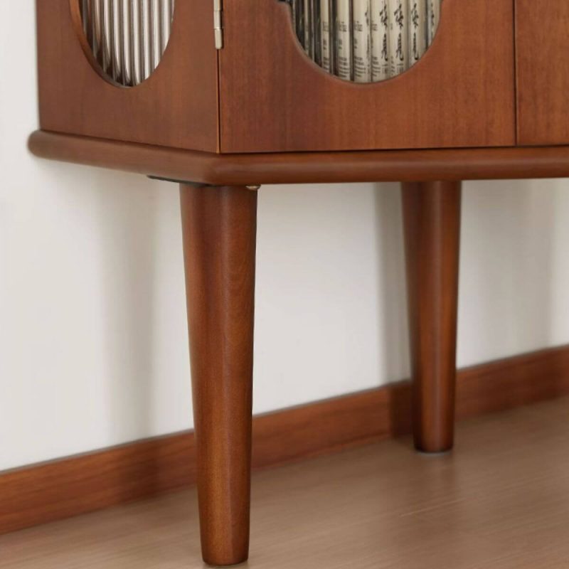 "Sepia Self-supporting Corner Utility Storage Cabinet with 4 Exterior Shelves, 1 Cabinet, Glass-panel Door and Cabinet Knobs, Brown"