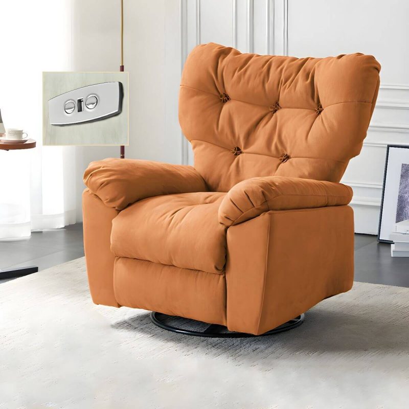 "Ergonomic Suede Modern Recliner with Tufted Back and Adjustable Lumbar Support - Power - Push Button Standard (No Motion) Orange"