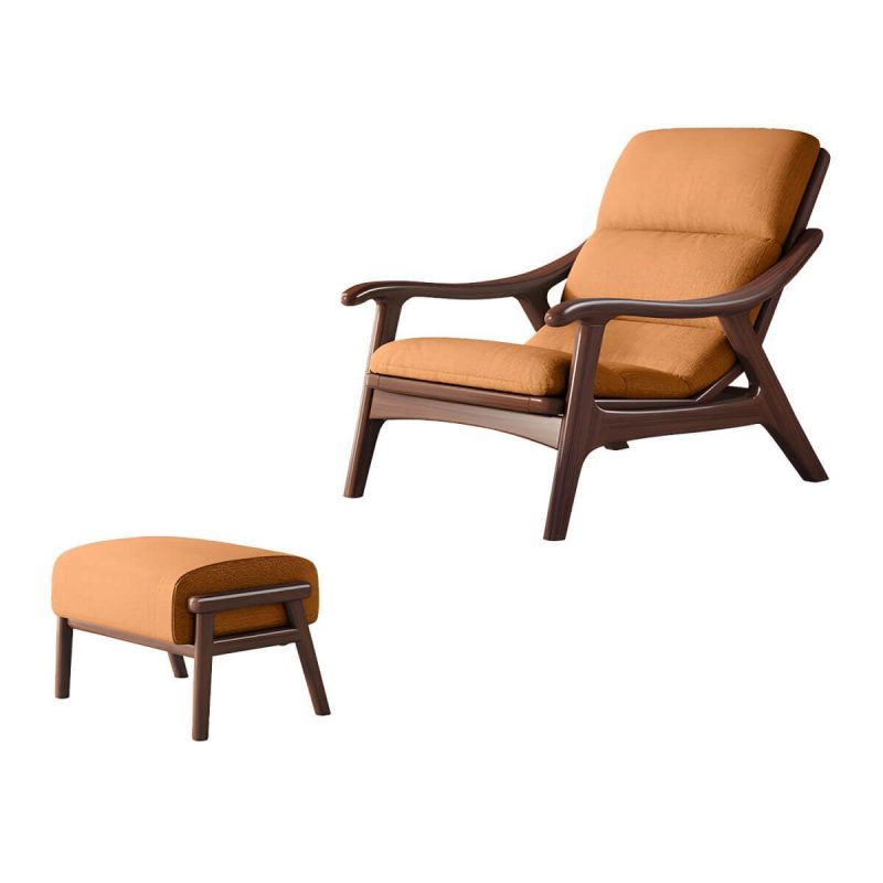 "Modern Wood Frame Recliner with Lumbar Support and Removable Cushions - Orange 29"L x 39"W x 31"H Recliner with Ottoman Tech Cloth"