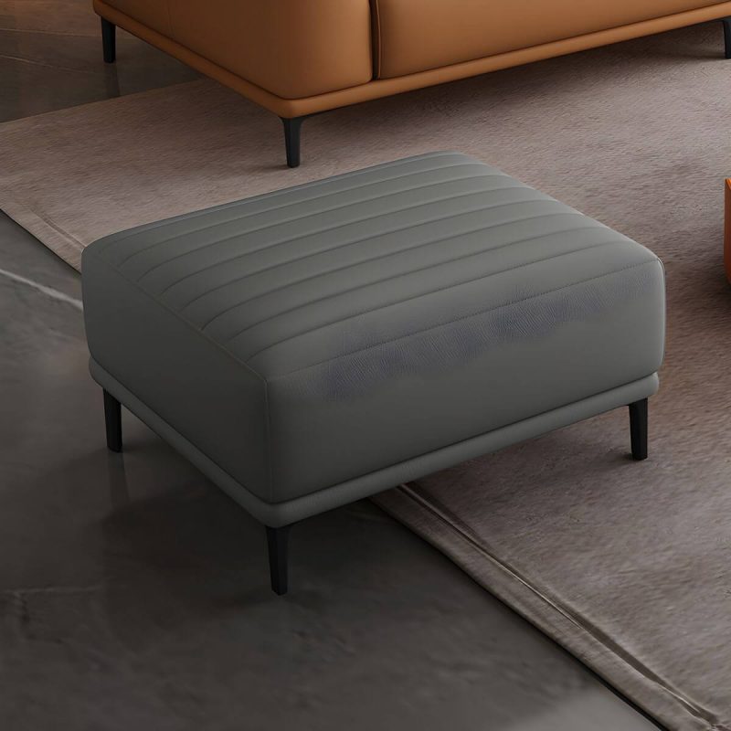 "Modern Upholstered Accent Stool with Solid Color Seat and Pine Wood Legs, Medium Height - Light Gray 1 Piece"