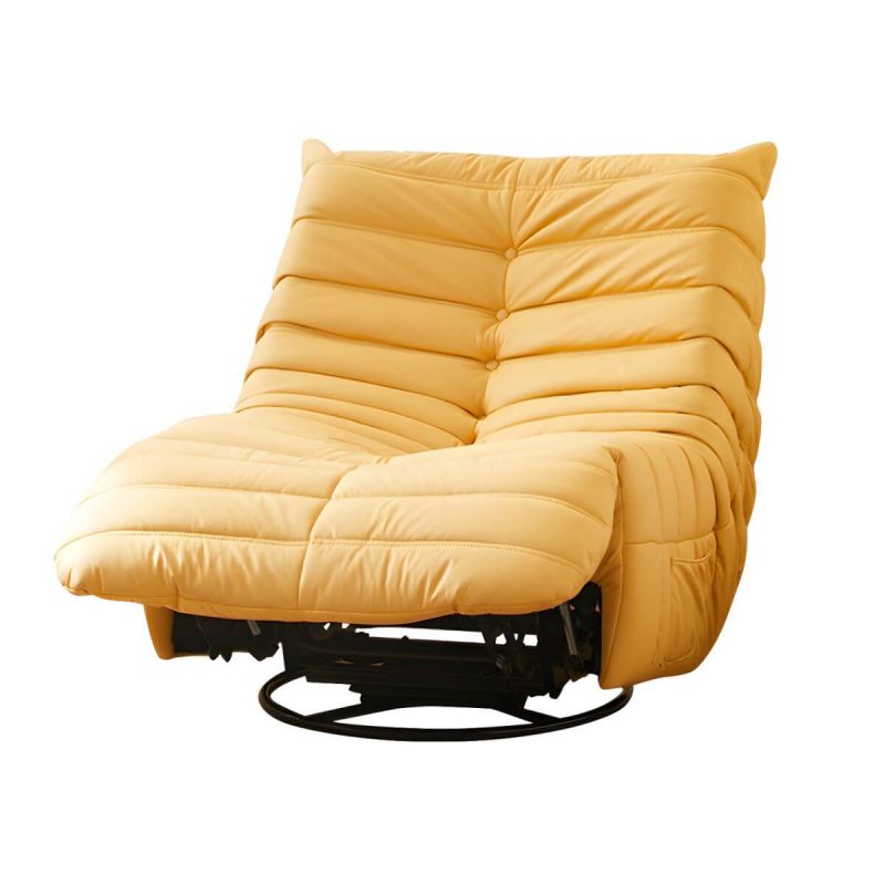 "Bonded Leather Recliner Chair Solid Color Metal Indoor Storage Reclining - Beige Manual - Handle/Lever"