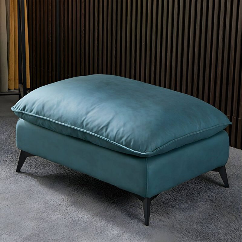"Modern Upholstered Accent Stool with Wooden Legs - Medium Height (17" - 19") - Peacock Blue 1 Piece"