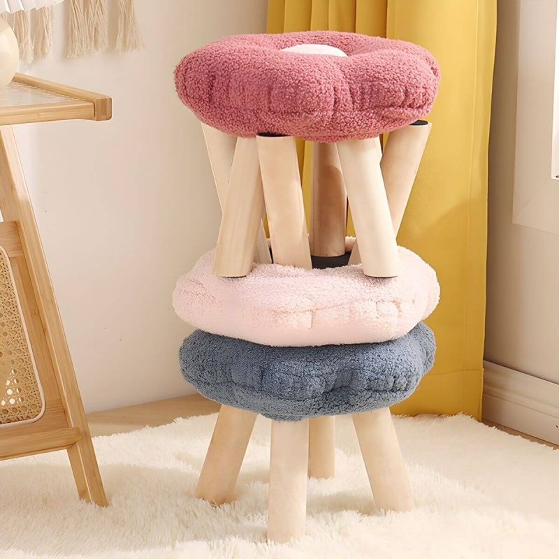"Modern Unique Flannel Ottoman with Removable Cushion Cover and Wood Frame - 1 Piece Pink"