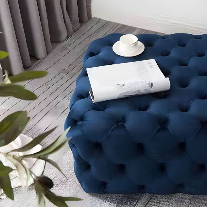 "Tufted Upholstered Fabric Square Contemporary Solid Color Indoor Standard Footstool - 4 Piece Set Royal Blue 39.5"L x 39.5"W x 16.5"H"