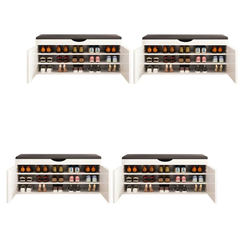 "Indoor Solid Color Contemporary Rectangle Wood with Storage Standard - 4 Piece Set Ivory 39.5"L x 14"W x 20"H"