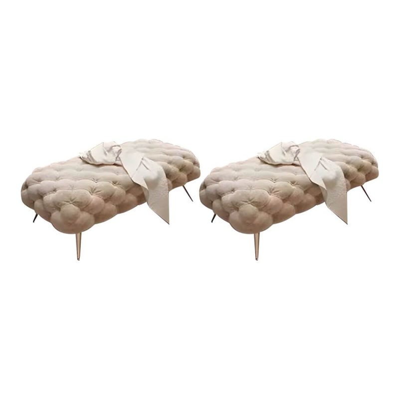 "Indoor Solid Color Contemporary Beige Rectangle Velvet Tufted Standard Footstool - 2 Piece Set 39"L x 18"W x 17"H"