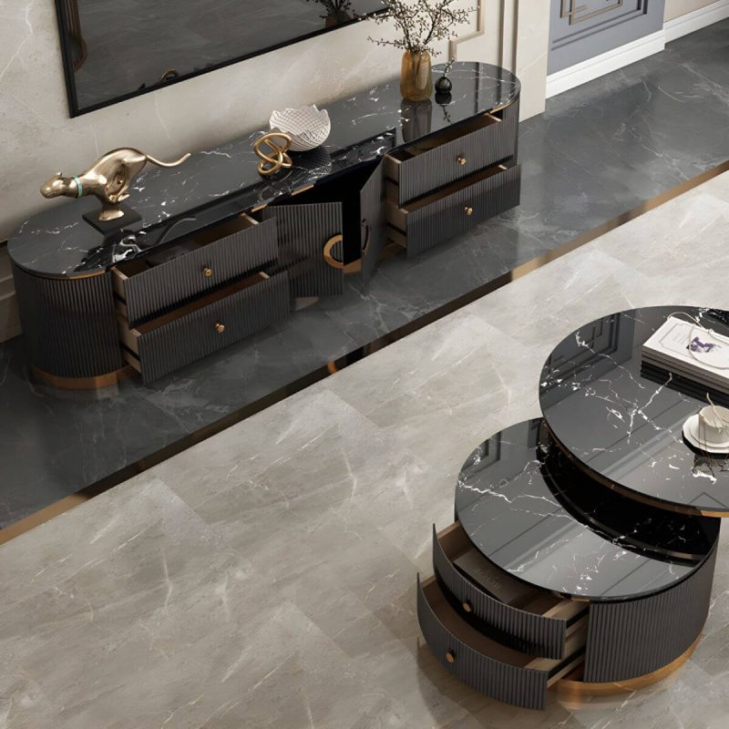 "Glam Marble TV Stand Console Enclosed Storage TV Media Stand with Doors for Living Room - 79"L x 16"W x 17"H White"