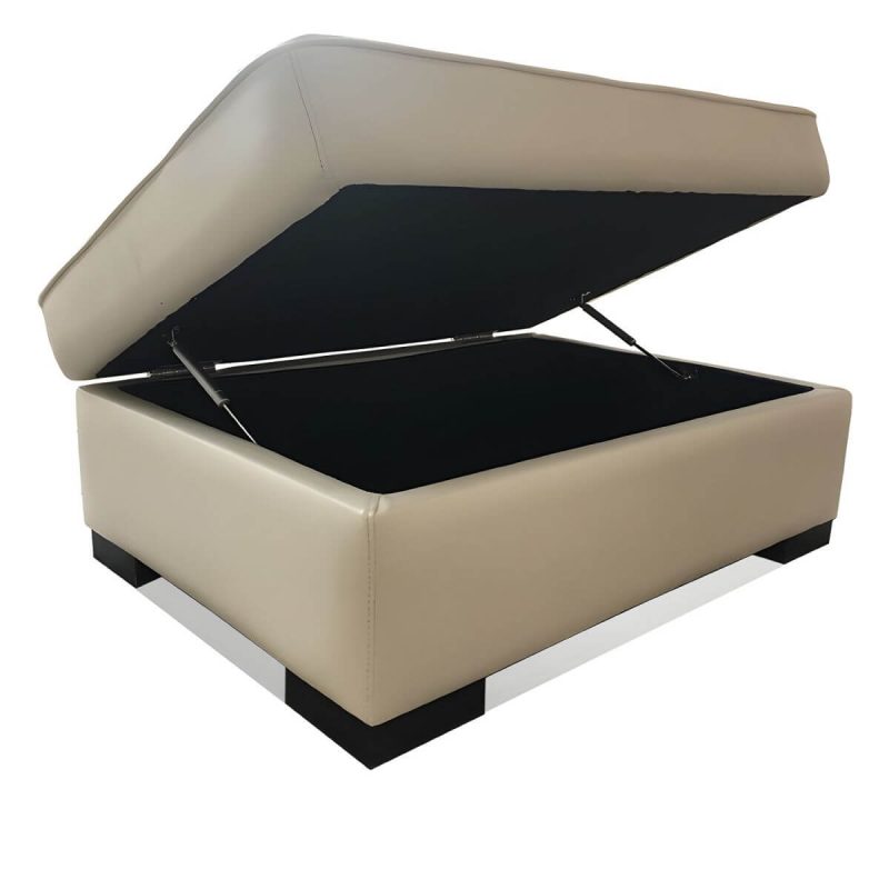"Solid Color Genuine Leather Backless Wood and Upholstered Stool - 1 Piece 31.5"L x 24"W x 16"H Off-White Trunk Storage Included"