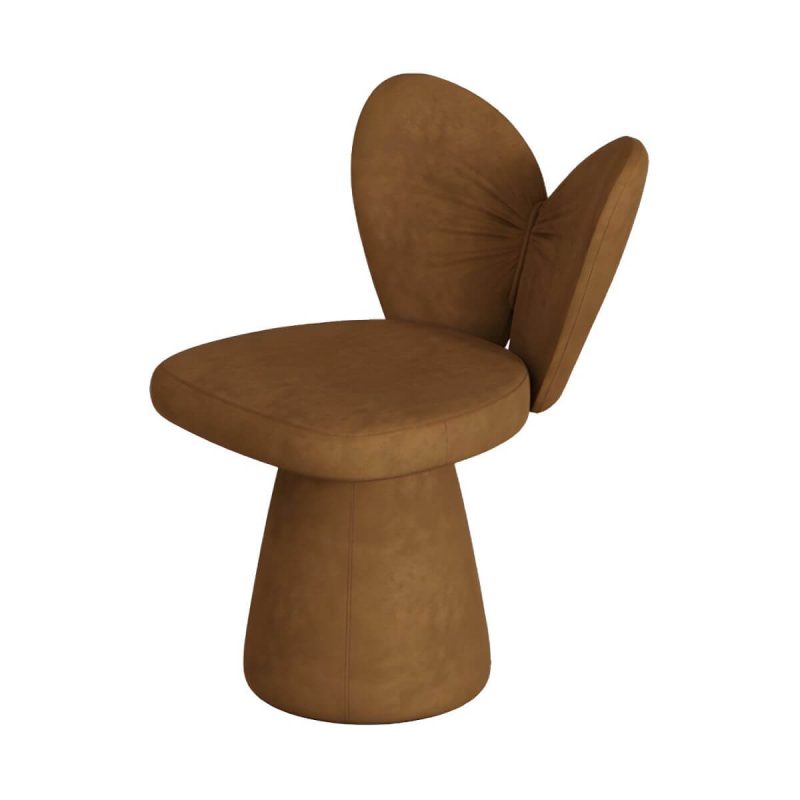 "Modern High-Back Upholstered Vanity Stool with Wood frame and Swivel Feature - Brown 1 Piece"