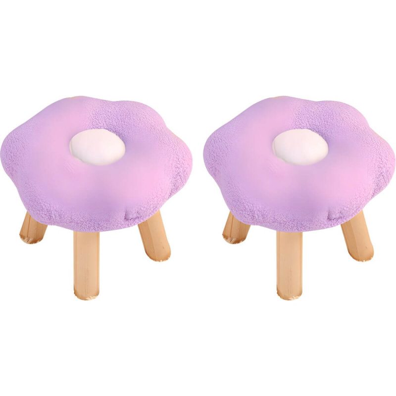 "Modern Unique Flannel Ottoman with Removable Cushion Cover and Wood Frame - 2 Piece Set Purple"