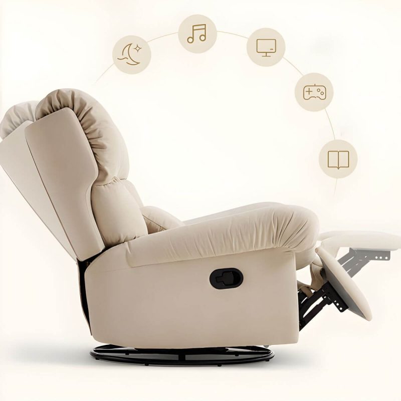 "Luxury Modern Ergonomic Recliner with Velvet Suede, Swivel Rocker Base and Lumbar Support - Light Brown"