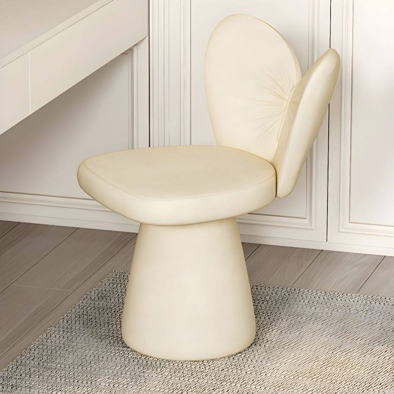 "Modern High-Back Upholstered Vanity Stool with Wood frame and Swivel Feature - White 1 Piece"