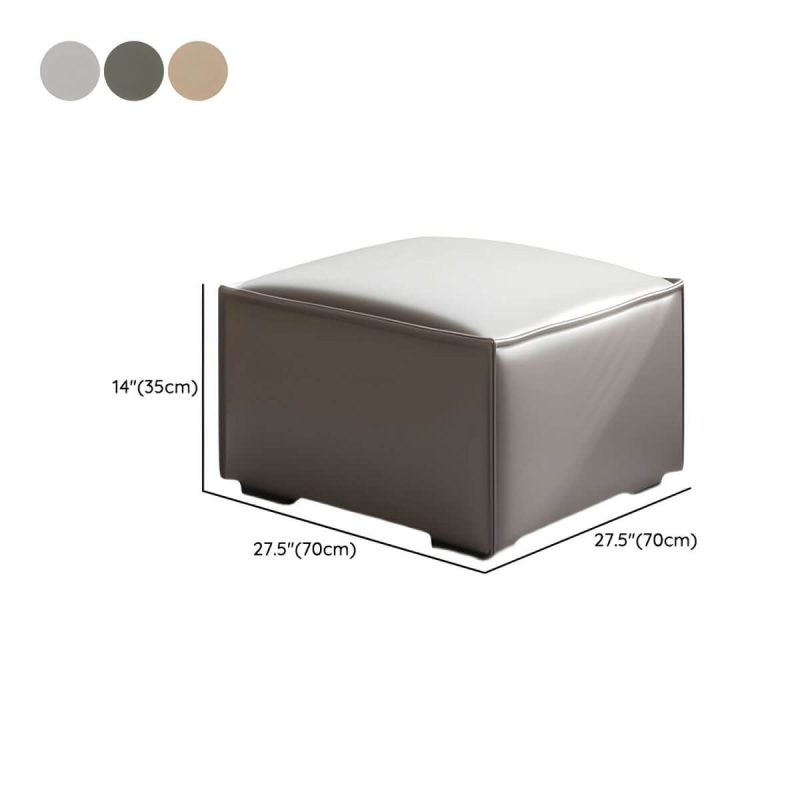 "Dimension of Modern Upholstered Accent Stool with Wood Frame and Solid Color Seat - 1 Piece 28"L x 28"W x 14"H PU (Polyurethane) Light Gray"