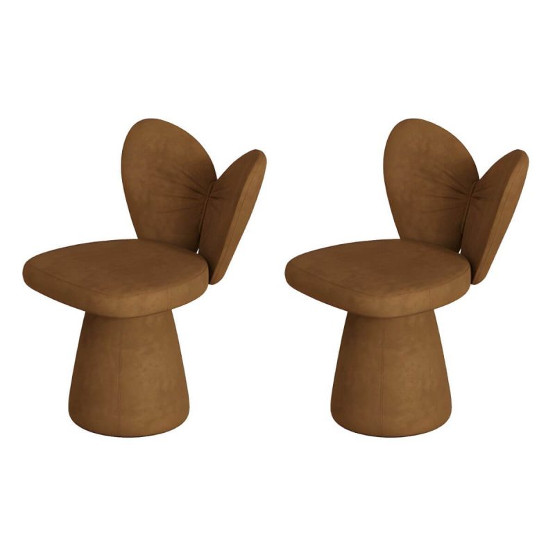 "Modern High-Back Upholstered Vanity Stool with Wood frame and Swivel Feature - Brown 2 Piece Set"