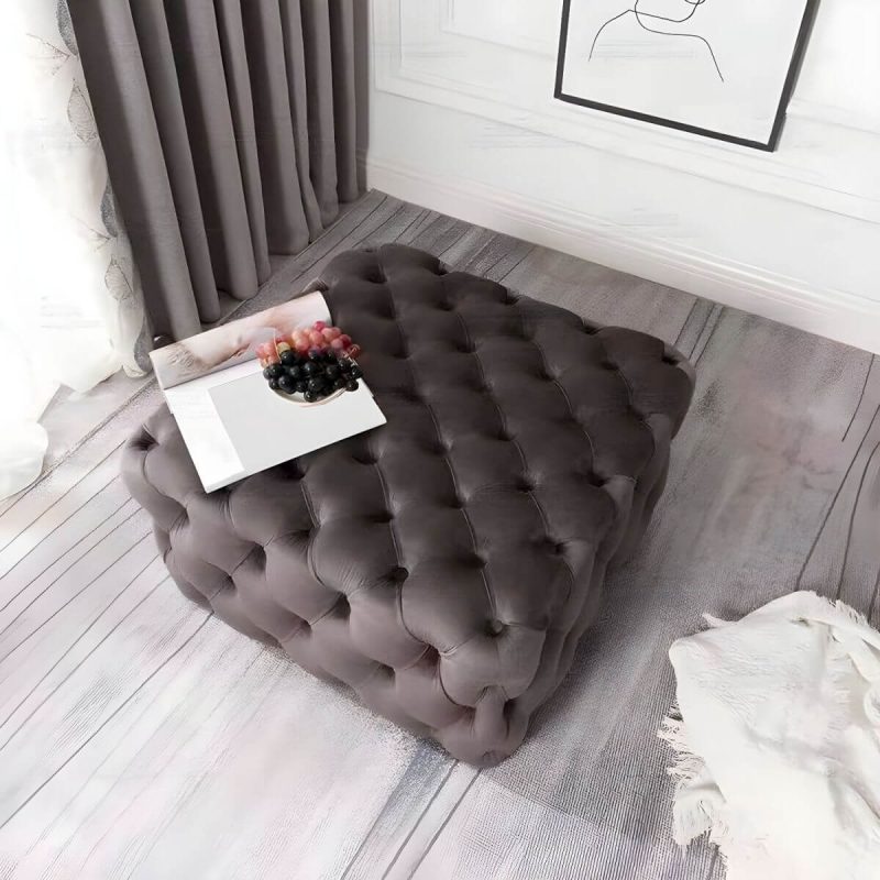 "Tufted Upholstered Fabric Square Contemporary Solid Color Indoor Standard Footstool - 2 Piece Set Milky White 31.5"L x 31.5"W x 16.5"H"