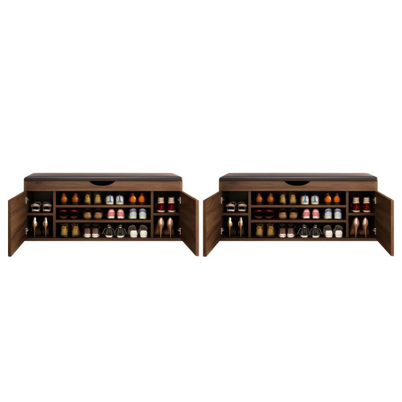 "Indoor Solid Color Contemporary Rectangle Wood with Storage Standard - 2 Piece Set Nut-Brown 47"L x 14"W x 20"H"