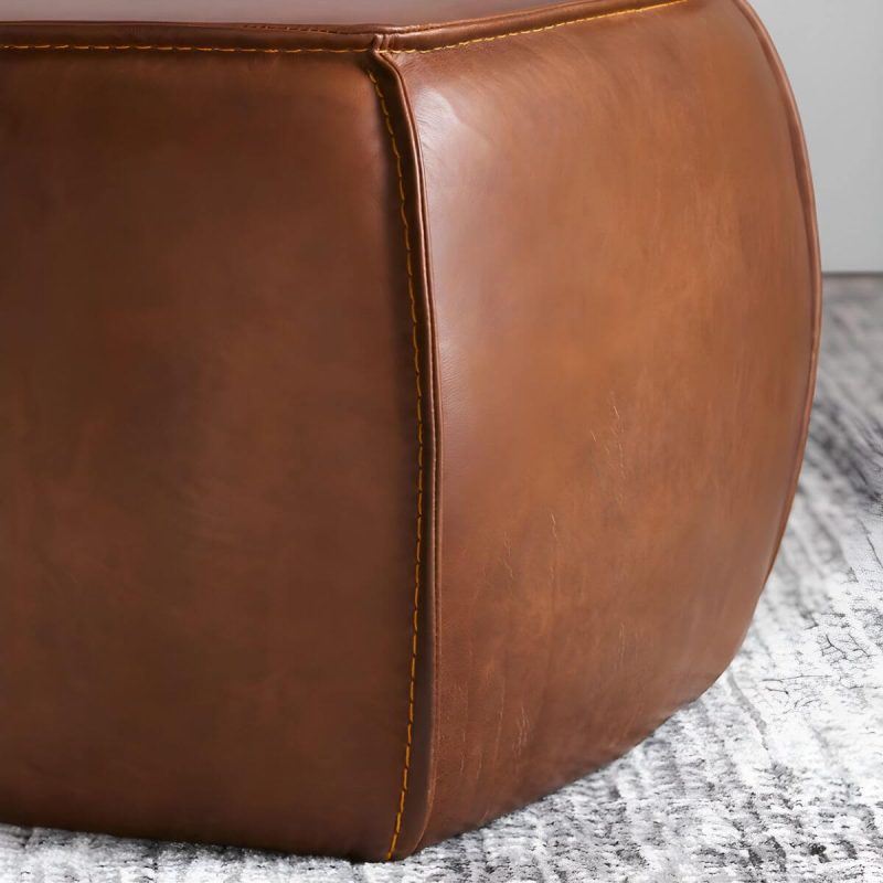 "Mid-Century Modern Upholstered Utility Stool in Brown Leather with Water Resistant Finish - 1 Piece 31.5"L x 31.5"W x 15"H"