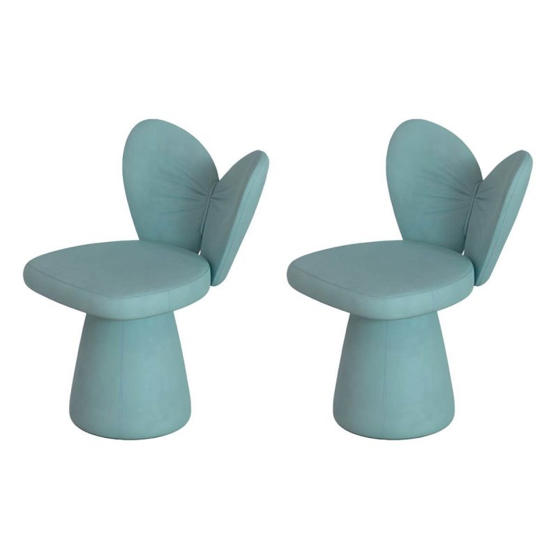 "Modern High-Back Upholstered Vanity Stool with Wood frame and Swivel Feature - Blue 2 Piece Set"