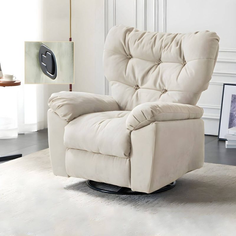 "Ergonomic Suede Modern Recliner with Tufted Back and Adjustable Lumbar Support - Manual - Handle/Lever Standard (No Motion) Cream"