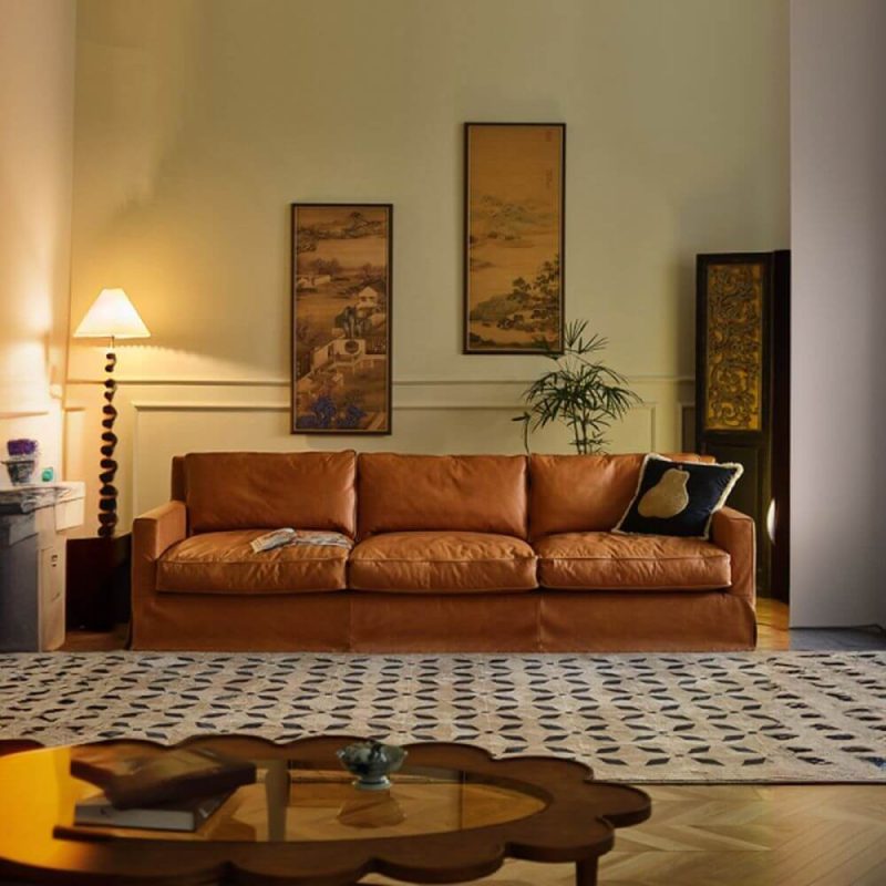 "Sepia Standard Sofa with Armrest and Concealed Support, 102"L x 39"W x 30"H, Microfiber Leather"