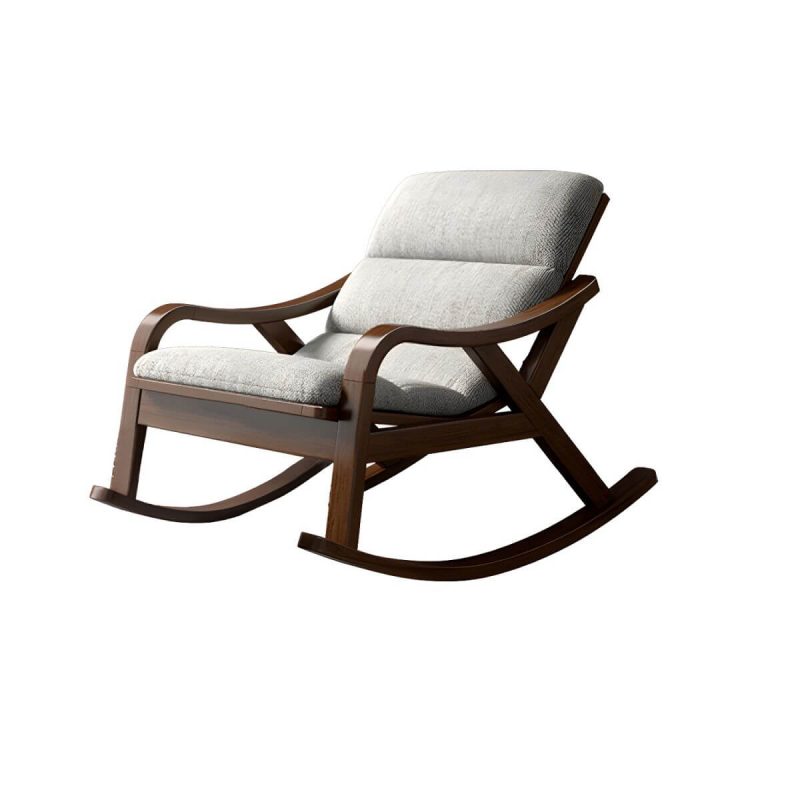 "Contemporary Solid Wood Recliner Chair in Solid Color with Wooden Legs - Deck Chair Faux Leather Beige"