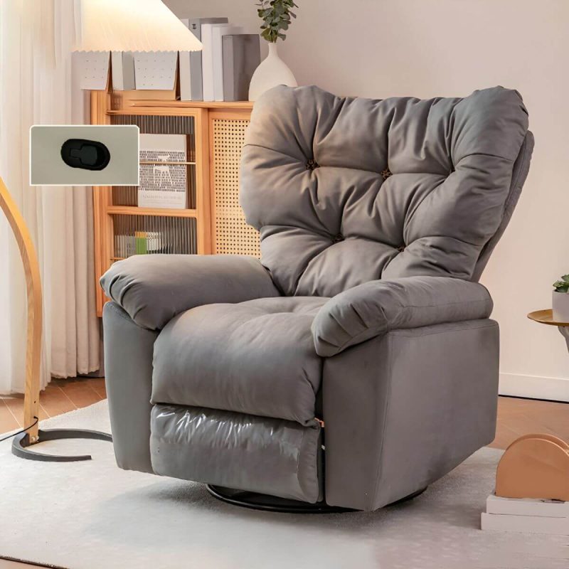 "Faux Leather Wing Chair Recliner Adjustable Wingback Recliner with Tufted Back - Gray Standard (No Motion) Manual - Push Button"