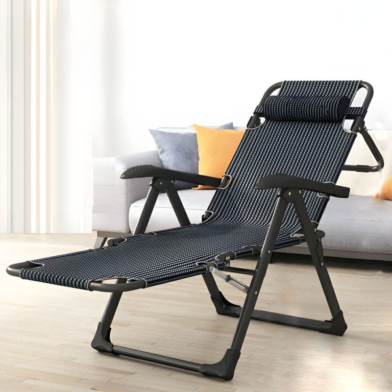 "Small Modern Recliner with Massage Function and Striped Pattern, featuring Metal Legs - Matte Black Not Available Deck Chair"