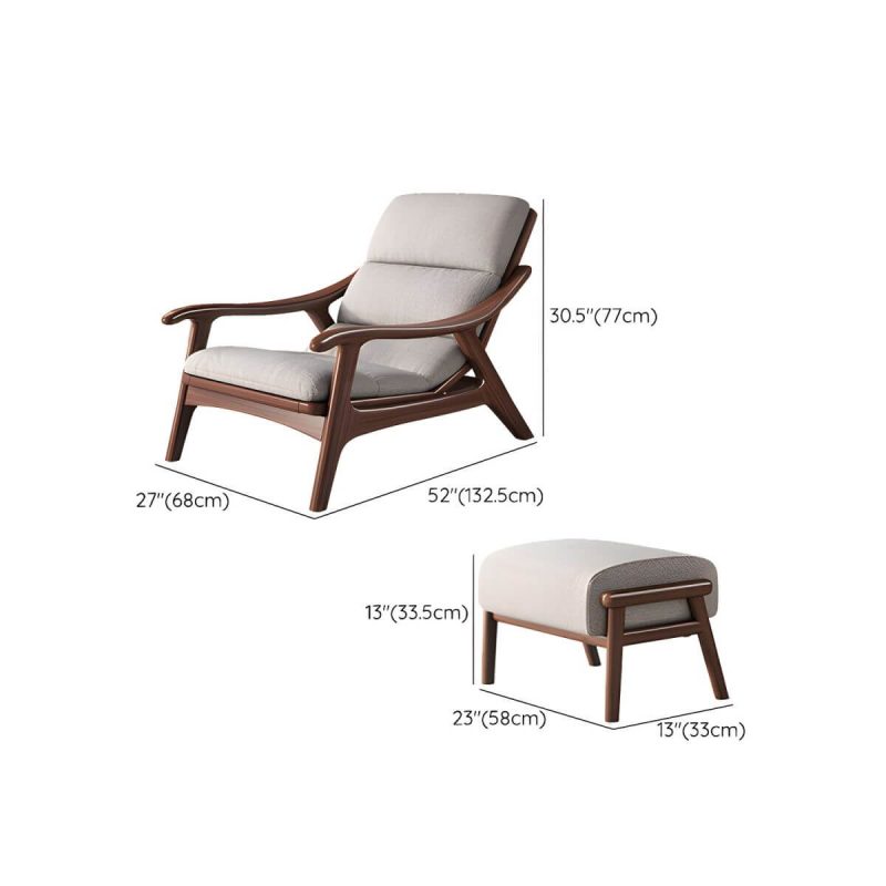 "Dimension of Modern Wood Frame Recliner with Lumbar Support and Removable Cushions - Gray/ White 27"L x 52"W x 30"H Recliner with Ottoman Cotton and Linen"