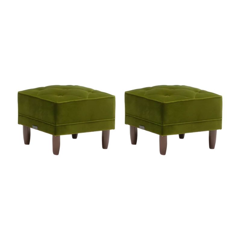 "Modern Upholstered Tufted Accent Stool with Wood Legs and Storage Not Included - Green 2 Piece Set"