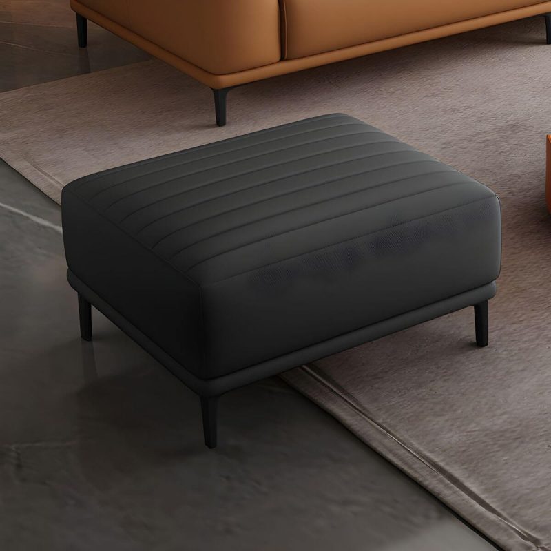 "Modern Upholstered Accent Stool with Solid Color Seat and Pine Wood Legs, Medium Height - Dark Gray 1 Piece"
