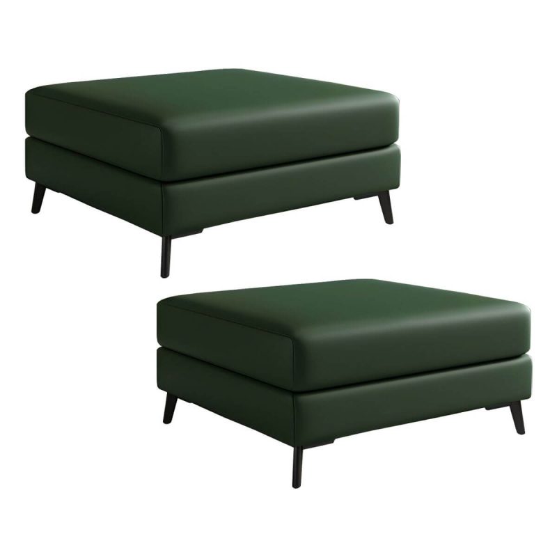 "Modern Standard Ottoman in Faux Leather with Solid Color and Wood Frame - 2 Piece Set Dark Green 35"L x 28"W x 16"H"