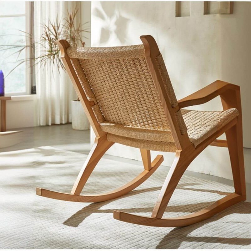 "Wooden Rocking Chair Couch with Track Arm, Scratch-defiant, Rear Back and Modern Simple Style, Nut-Brown, Rocking Chair"