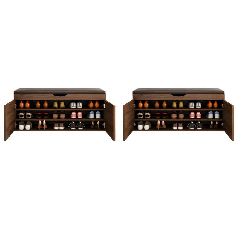 "Indoor Solid Color Contemporary Rectangle Wood with Storage Standard - 2 Piece Set Walnut 39.5"L x 14"W x 20"H"
