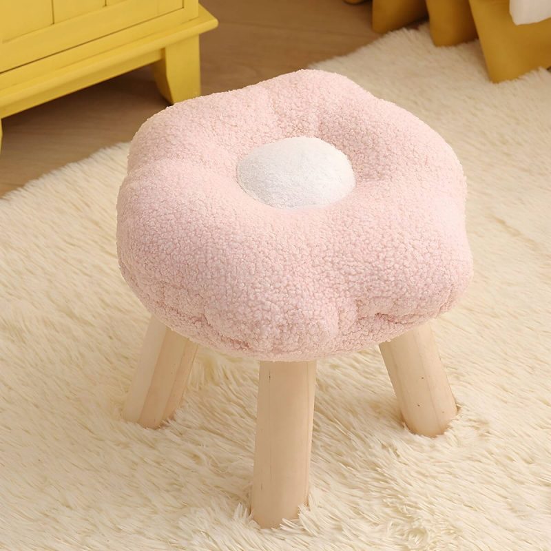 "Modern Unique Flannel Ottoman with Removable Cushion Cover and Wood Frame - 1 Piece Pink"