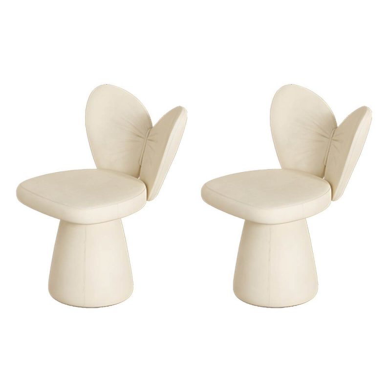 "Modern High-Back Upholstered Vanity Stool with Wood frame and Swivel Feature - White 2 Piece Set"
