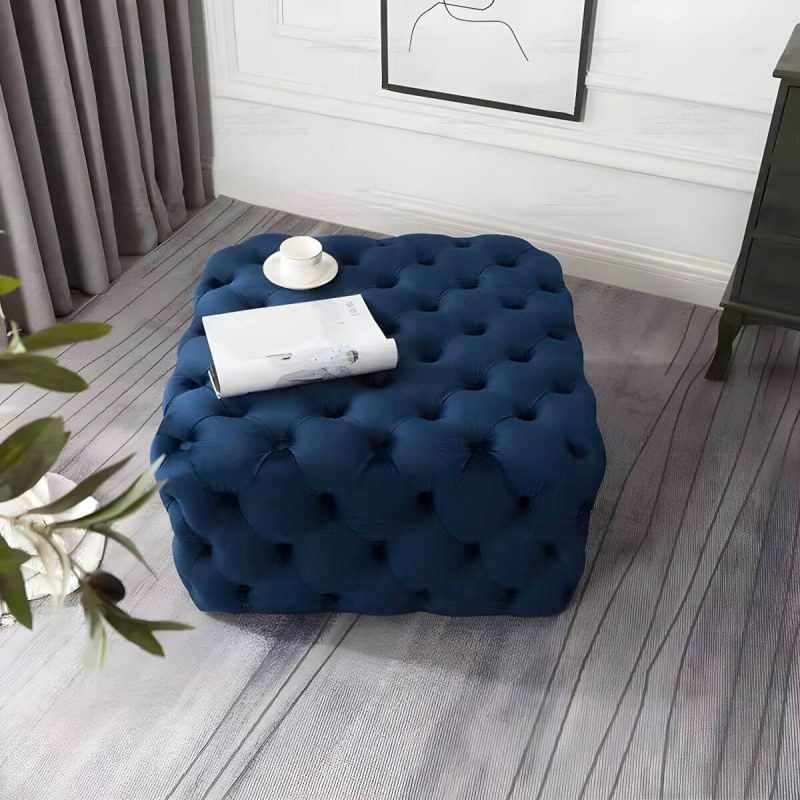 "Tufted Upholstered Fabric Square Contemporary Solid Color Indoor Standard Footstool - 2 Piece Set Coffee 31.5"L x 31.5"W x 16.5"H"
