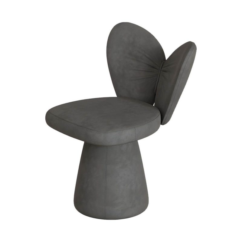 "Modern High-Back Upholstered Vanity Stool with Wood frame and Swivel Feature - Dark Gray 1 Piece"
