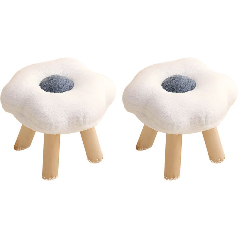 "Modern Unique Flannel Ottoman with Removable Cushion Cover and Wood Frame - 2 Piece Set White"