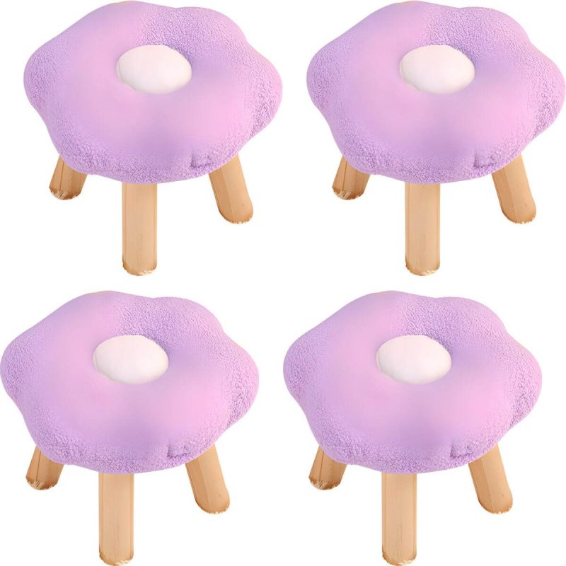 "Modern Unique Flannel Ottoman with Removable Cushion Cover and Wood Frame - 4 Piece Set Purple"