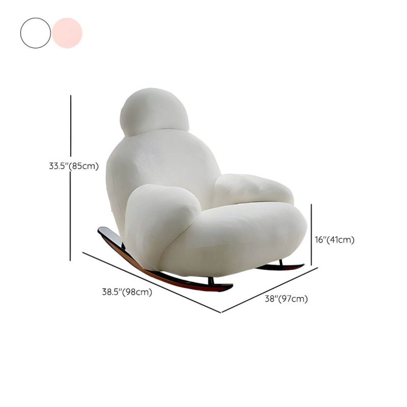 "Dimension of Indoor Modern Rocking Chair with Sherpa Upholstered and Wood Legs - White"